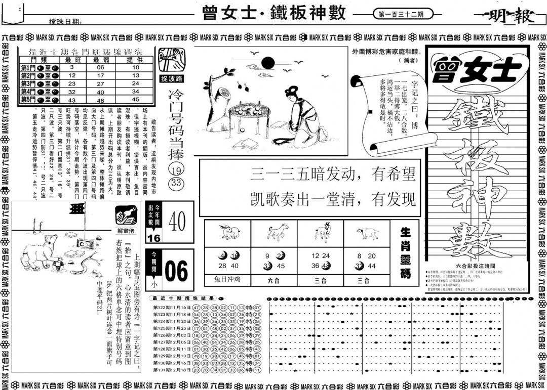 六合彩132期另版曾女士铁板A(黑白)