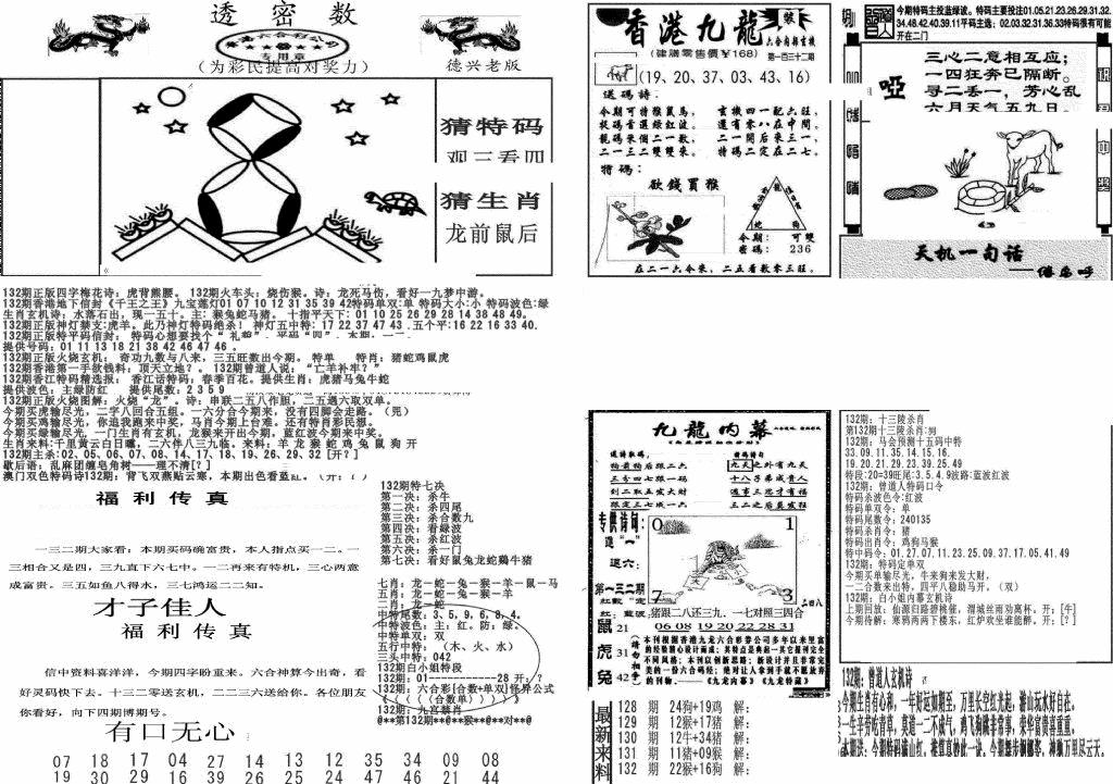 六合彩132期新透密数A(新)(黑白)