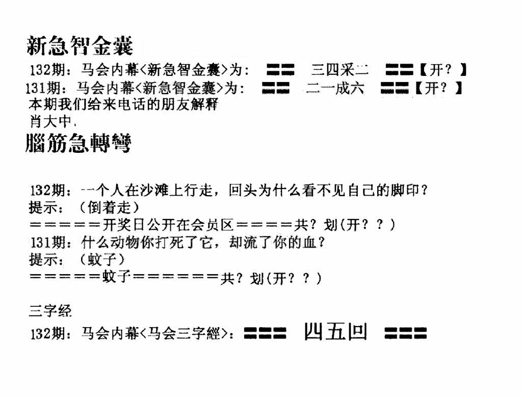 六合彩132期新急智金囊(黑白)
