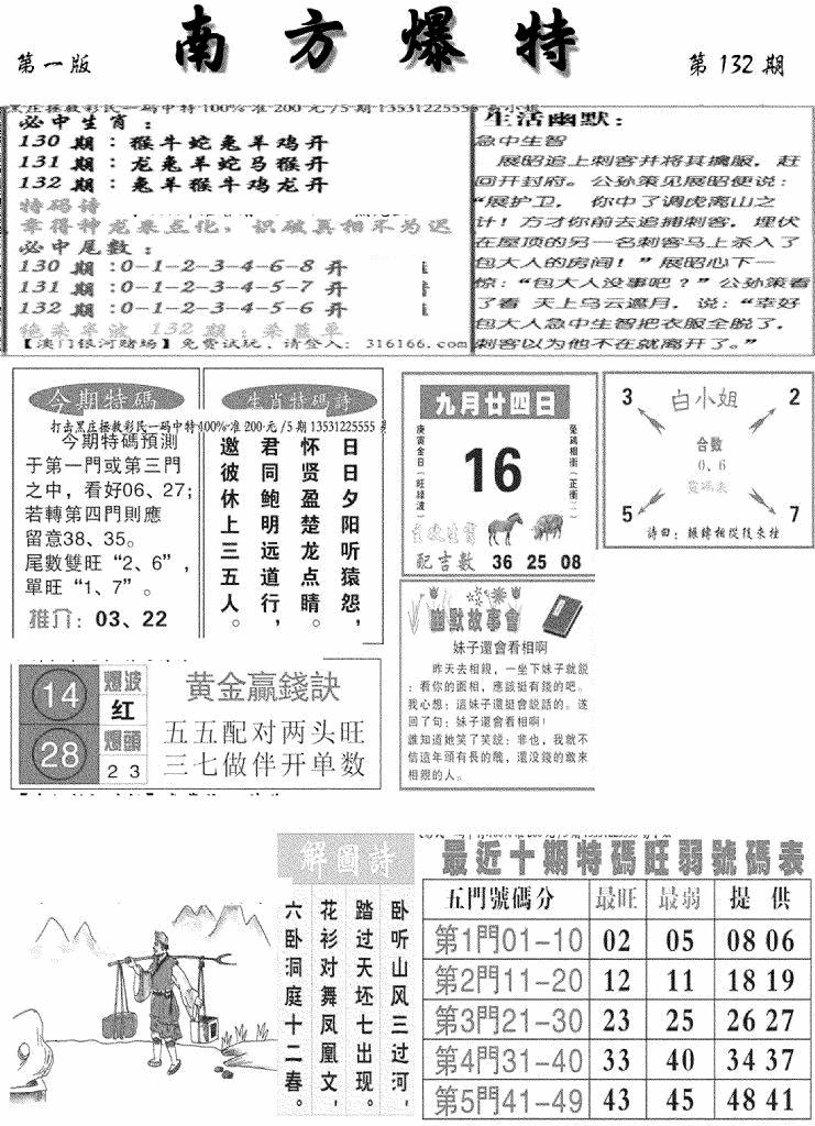 六合彩132期南方爆特A(新图)(黑白)