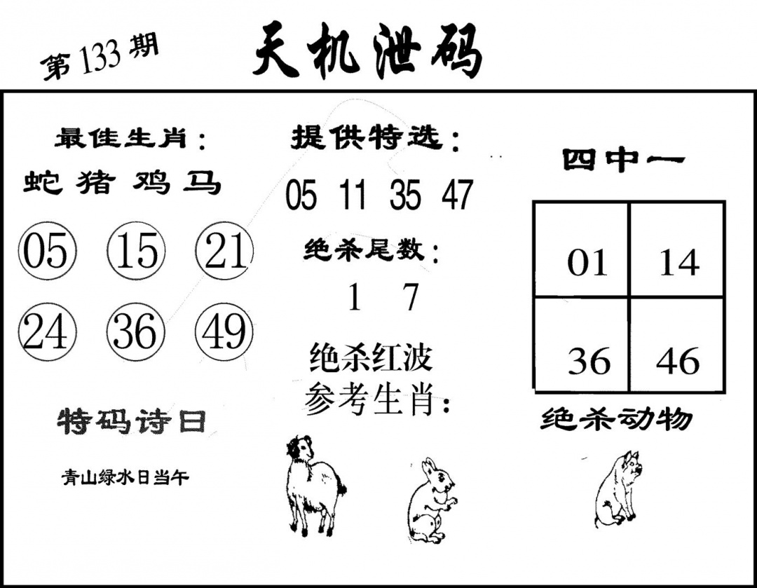 六合彩133期天机泄码(黑白)