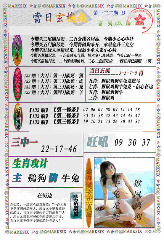 六合彩133期当日特码玄机B(新)(黑白)
