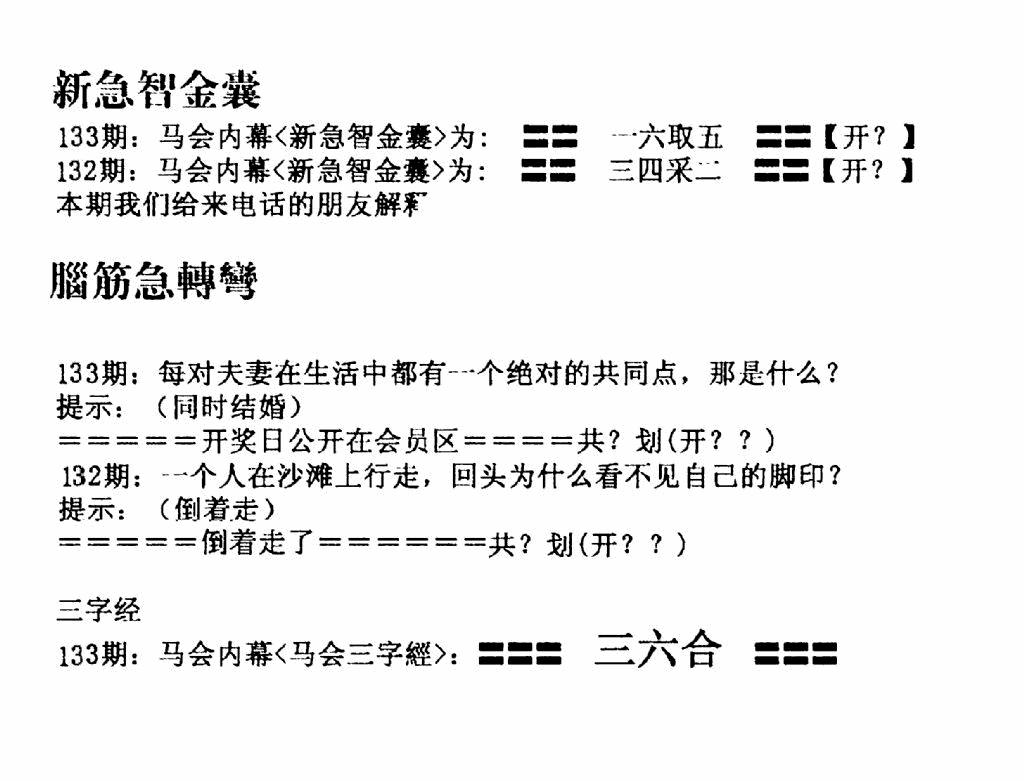 六合彩133期新急智金囊(黑白)