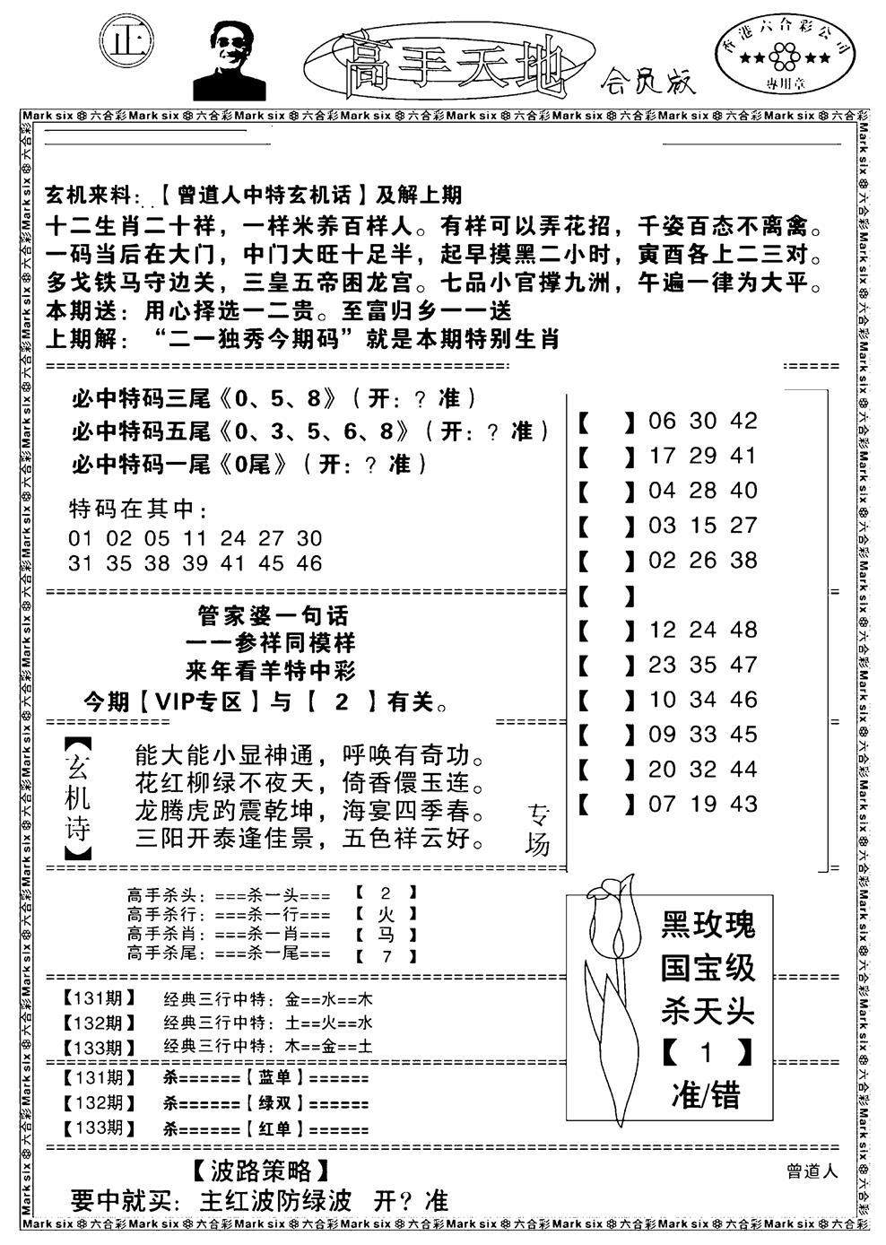 六合彩133期高手天地(黑白)