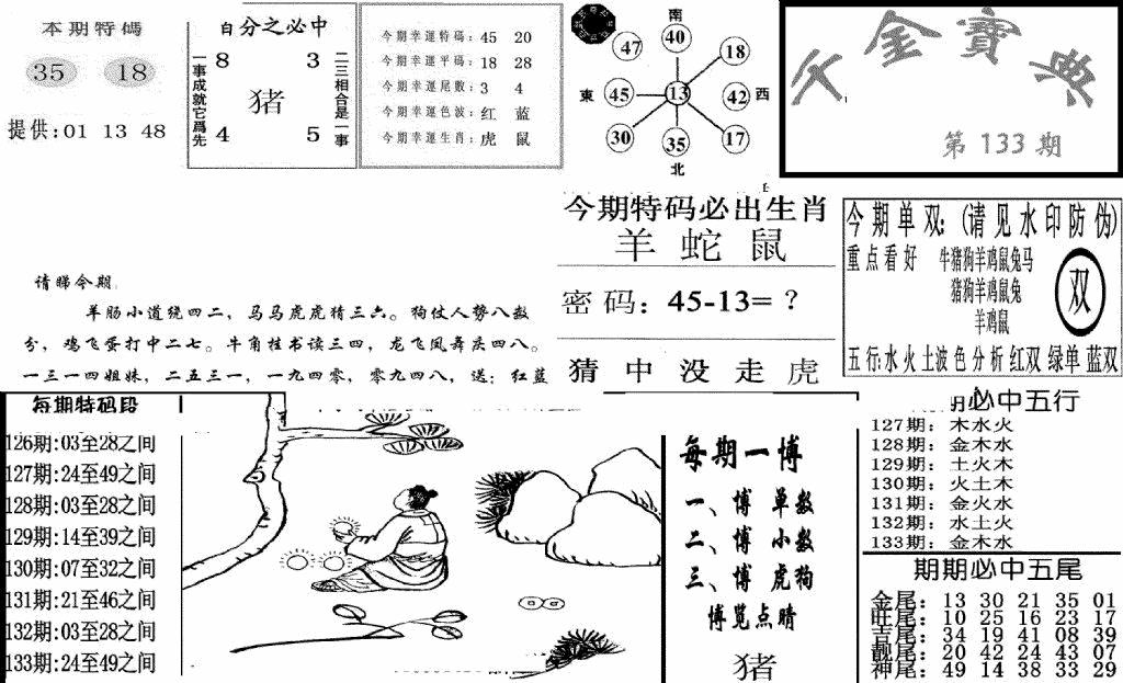 六合彩133期千金宝典(新图)(黑白)