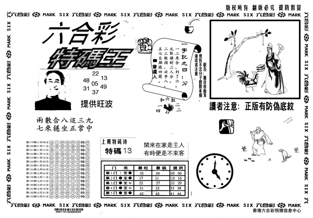 六合彩134期另版特码王(黑白)