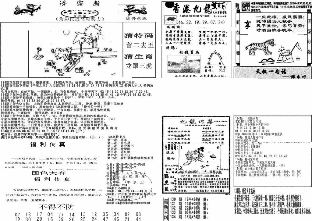 六合彩134期新透密数A(新)(黑白)