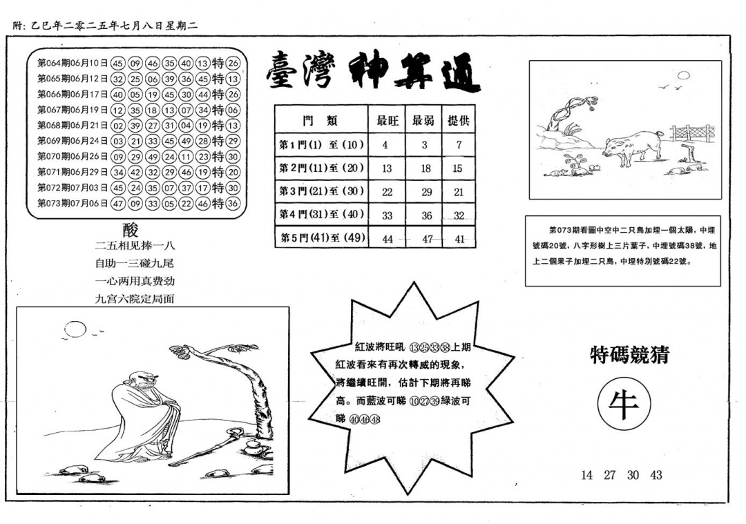六合彩074期新潮汕台湾神算(黑白)