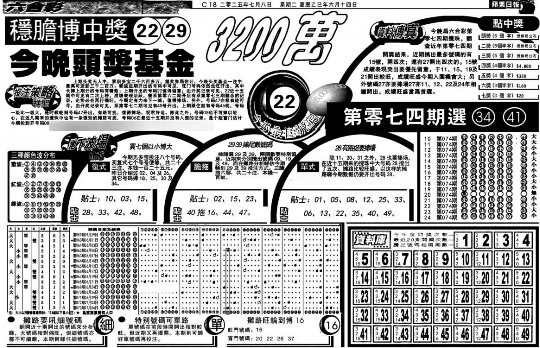 六合彩074期当日苹果日报(黑白)