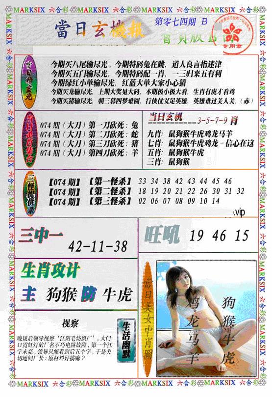 六合彩074期当日特码玄机B(新)(黑白)