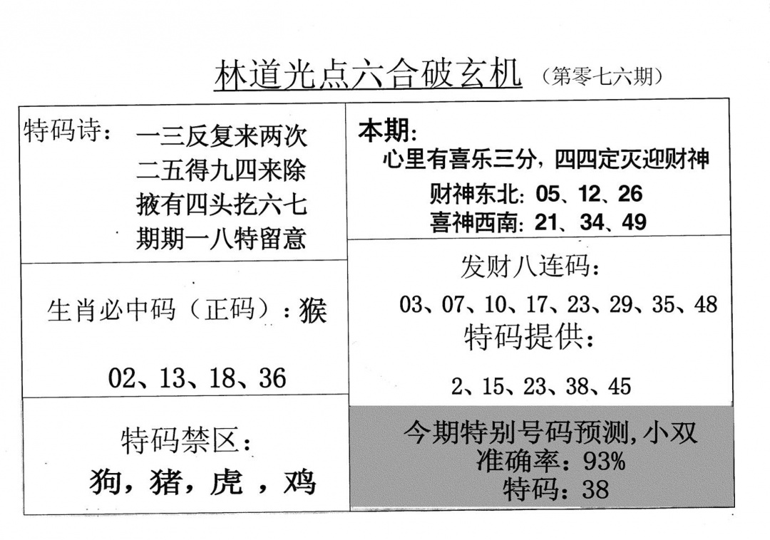 六合彩076期老林道光(黑白)