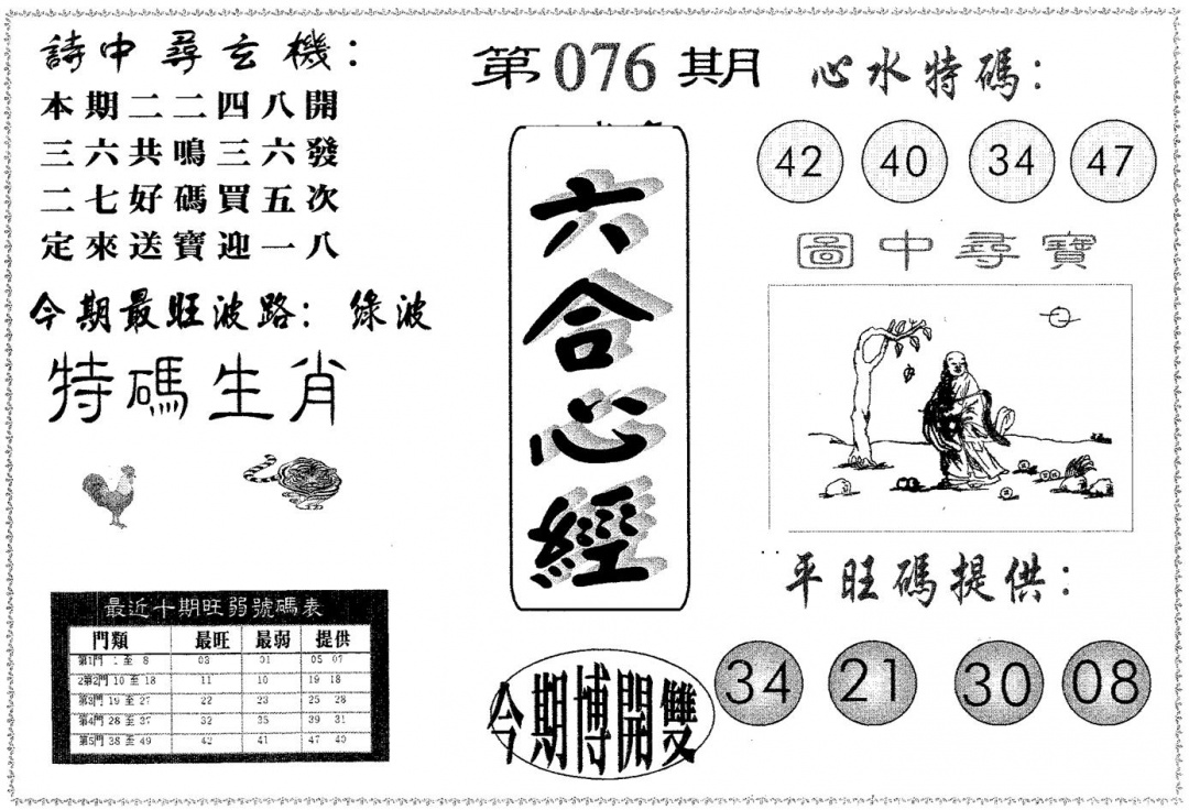 六合彩076期六合心经(黑白)