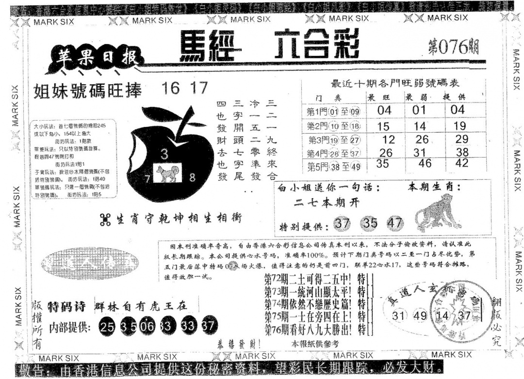六合彩076期苹果日报A(黑白)