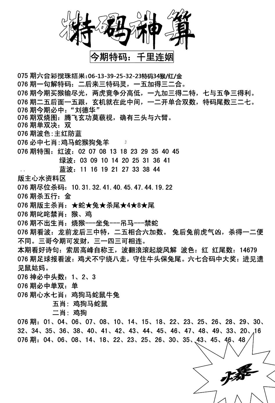 六合彩076期特码神算(新图)(黑白)