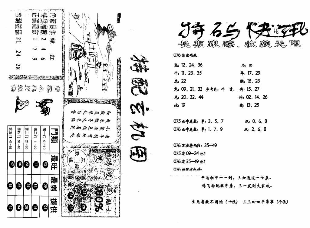 六合彩076期特快快讯+玄机图(新)(黑白)