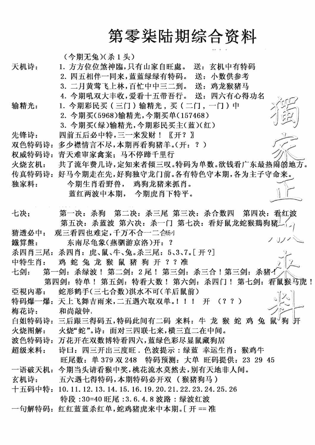 六合彩076期独家综合资料(新图)(黑白)
