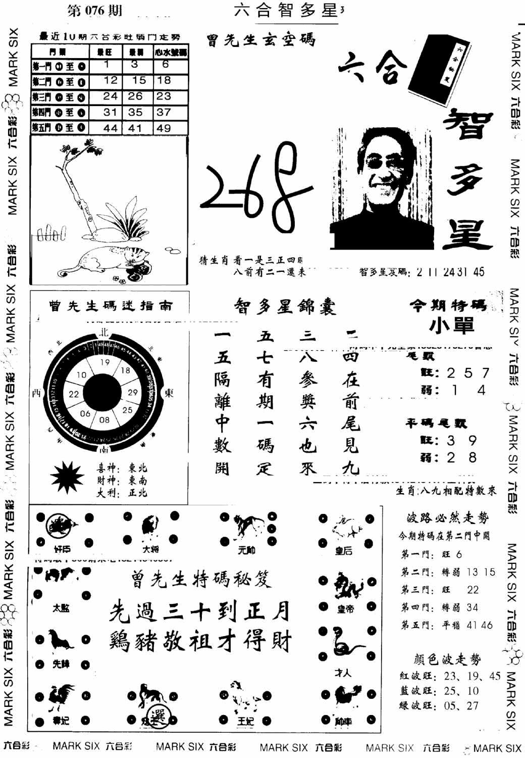 六合彩076期另六合智多星(早图)(黑白)