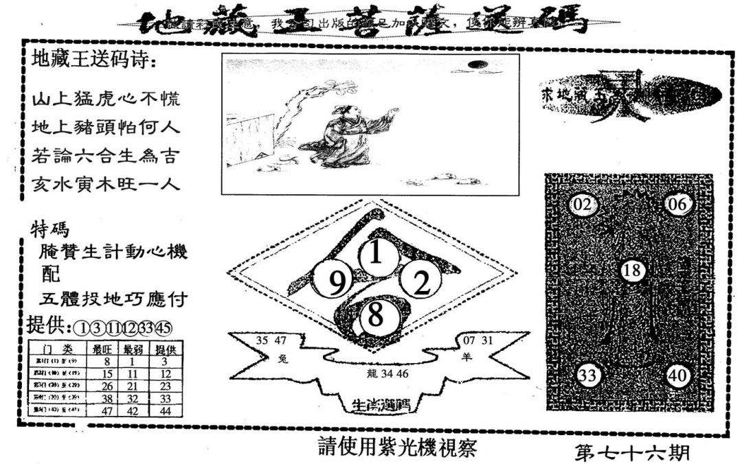 六合彩076期地藏王送码(黑白)
