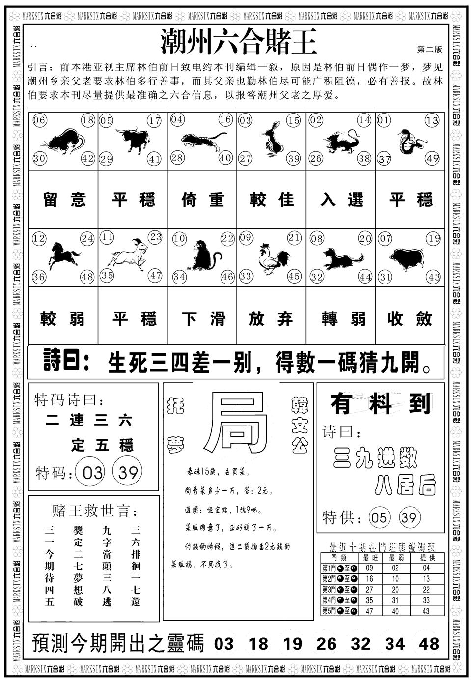 六合彩076期另版潮州六合赌王B(黑白)