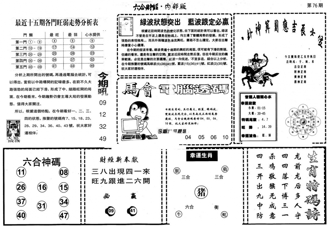 六合彩076期另版中财经B(黑白)