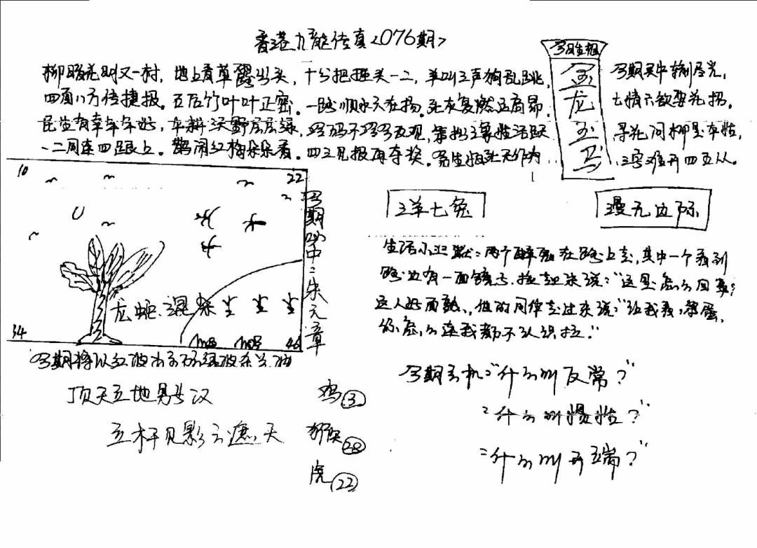 六合彩076期手写九龙内幕(早图)(黑白)