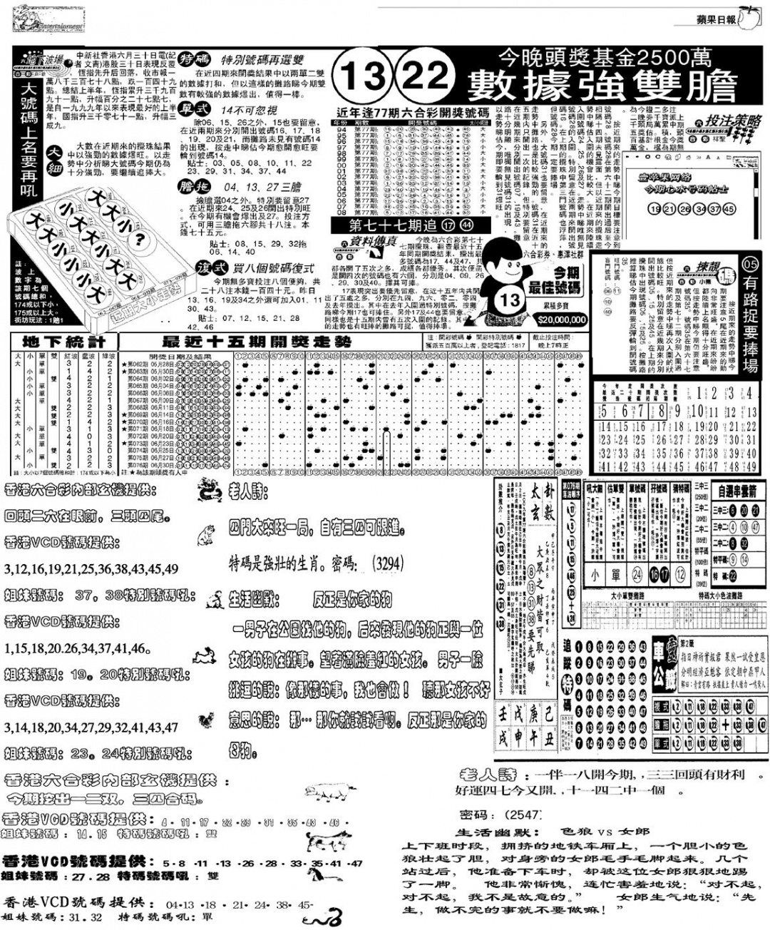 六合彩077期当日报-5(黑白)