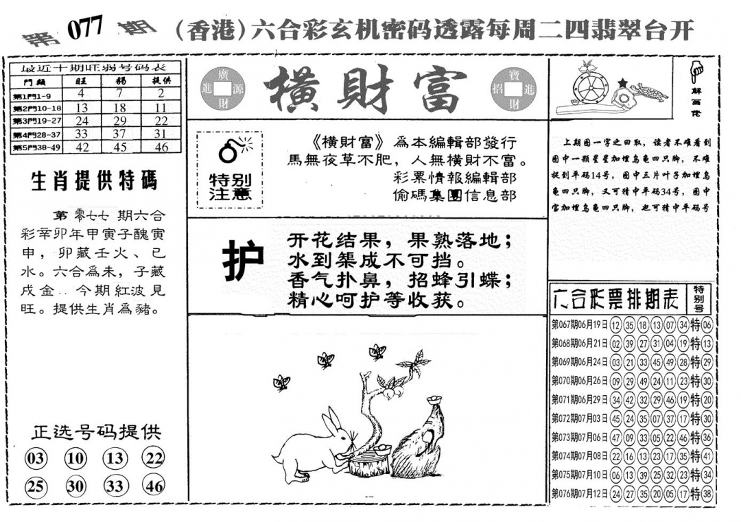 六合彩077期另横彩富(黑白)
