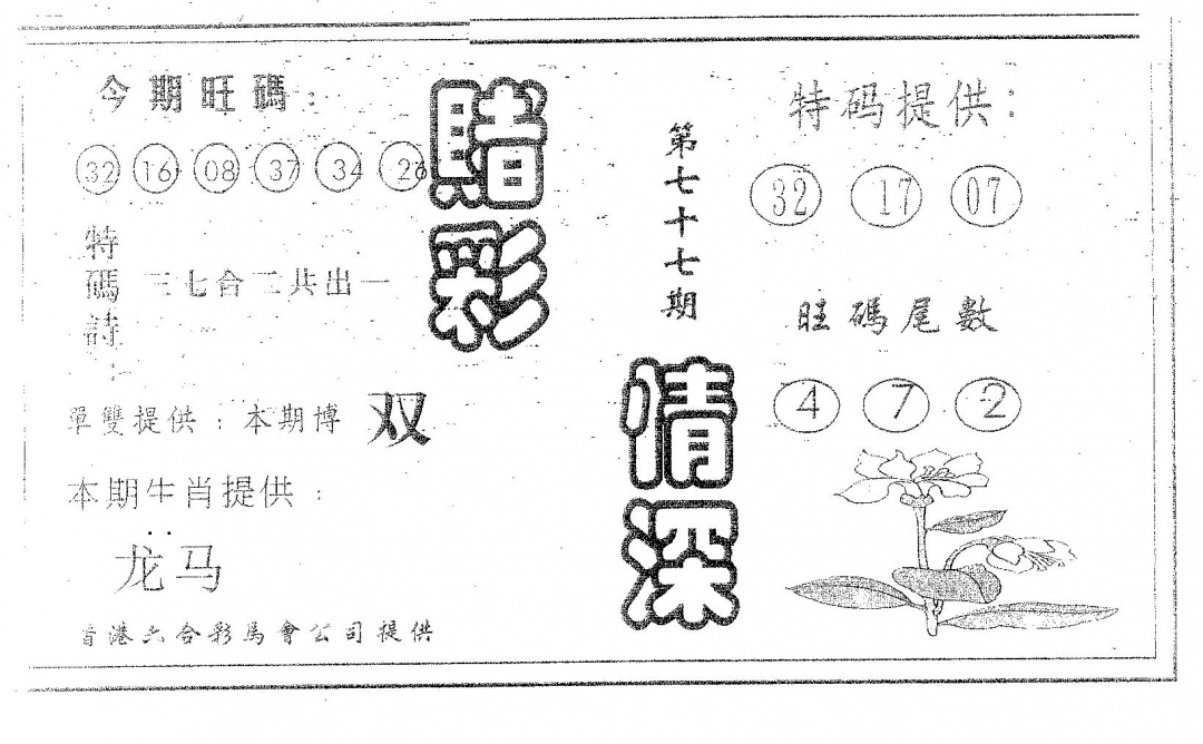 六合彩077期赌彩情深B(黑白)