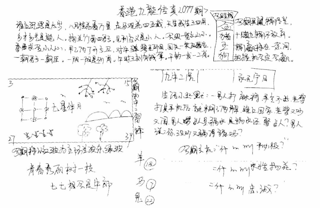 六合彩077期正版手写九龙(黑白)