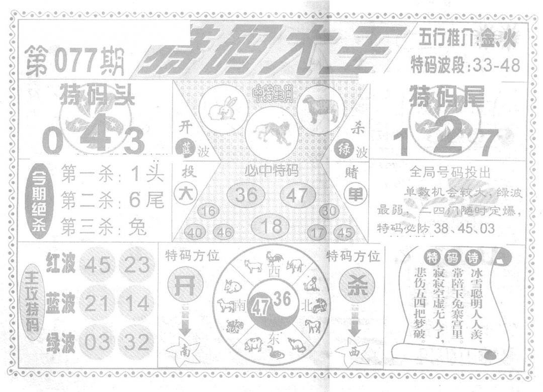 六合彩077期特码大王(新图)(黑白)