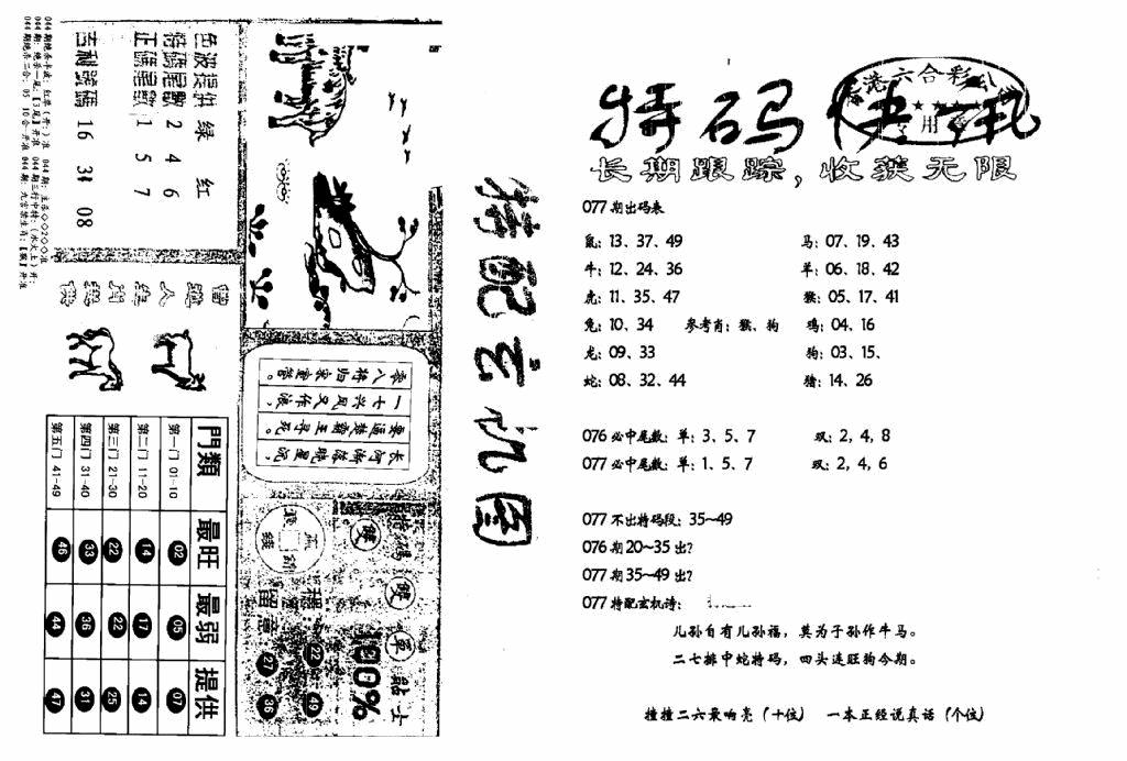 六合彩077期特快快讯+玄机图(新)(黑白)
