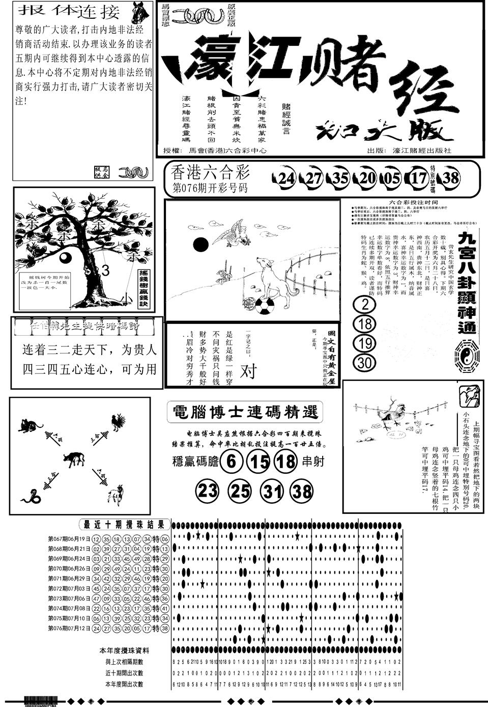 六合彩077期另版大濠江A(黑白)