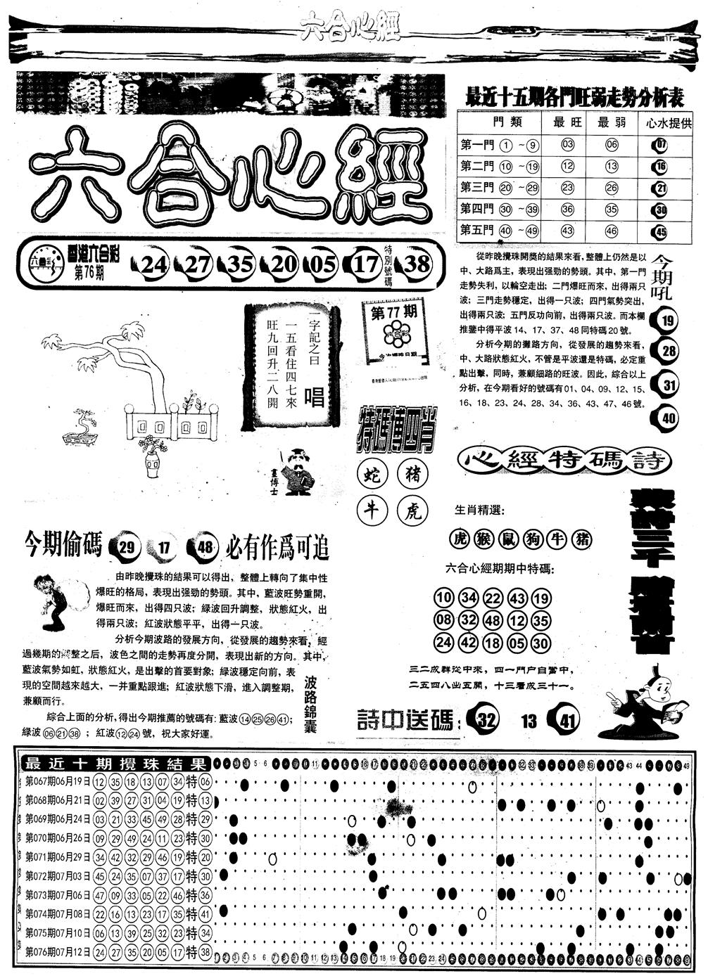 六合彩077期另版六合心经A(黑白)