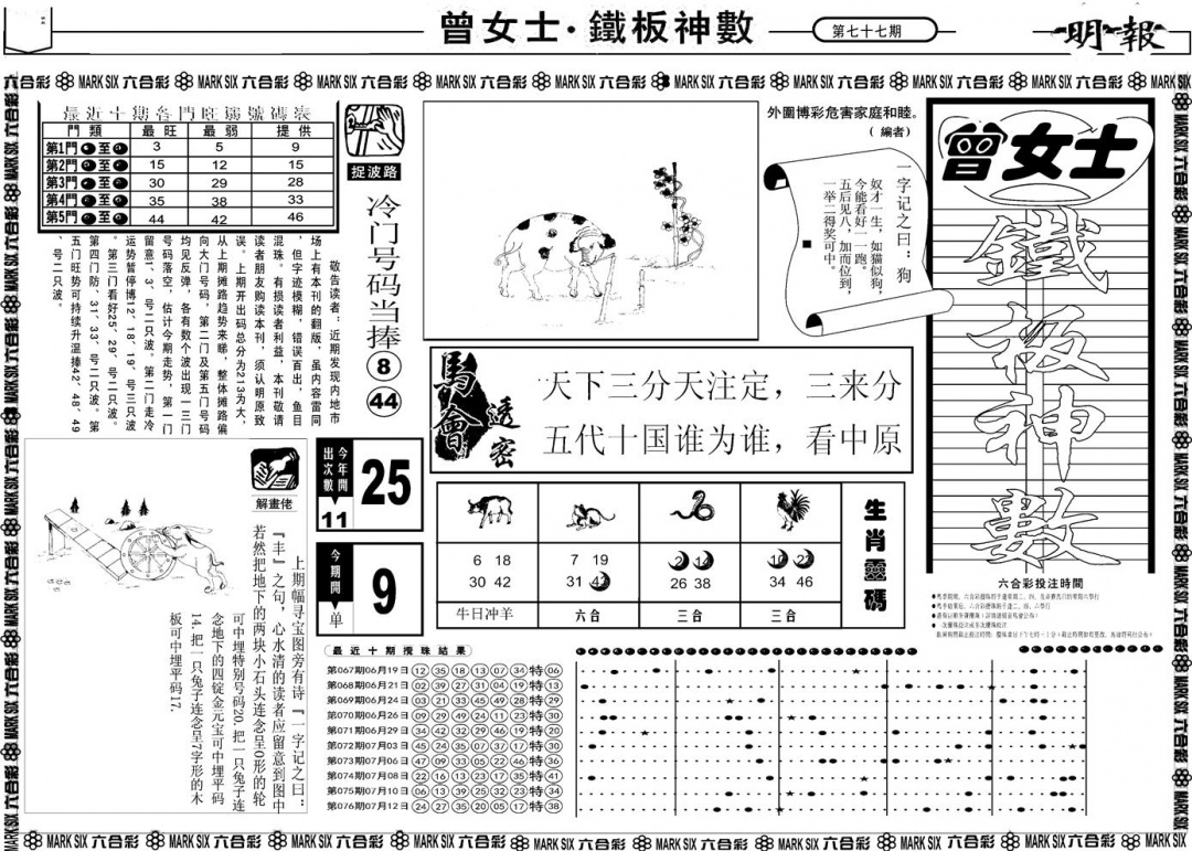 六合彩077期另版曾女士铁板A(黑白)