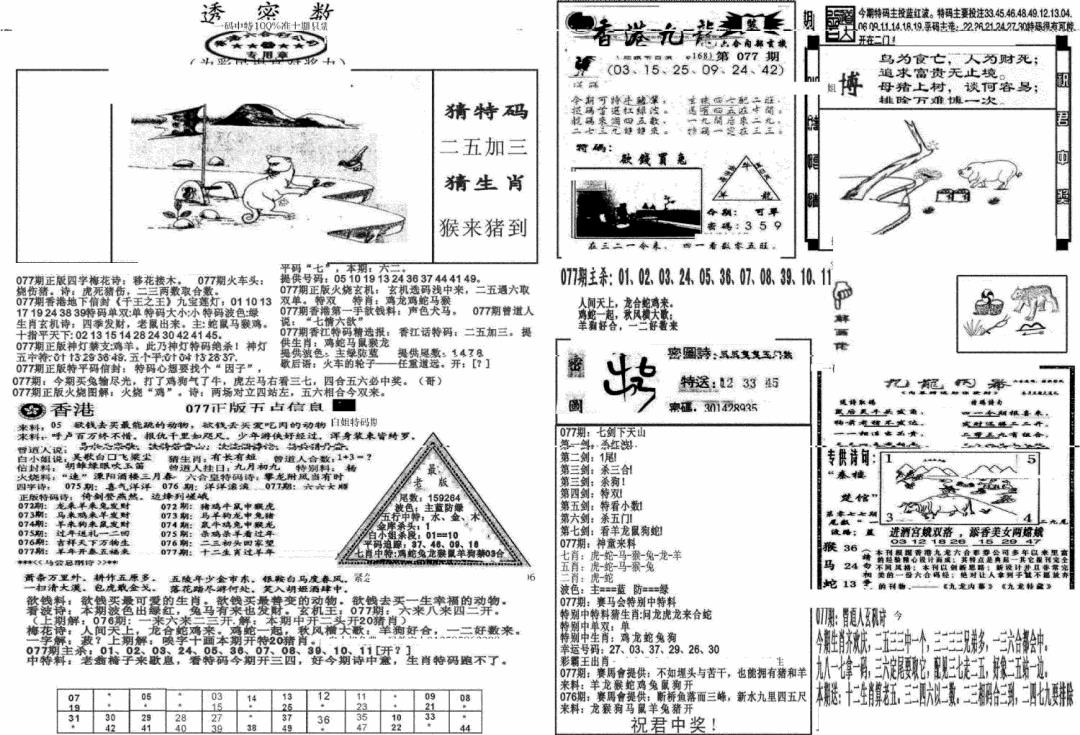 六合彩077期新透密数B(新)(黑白)