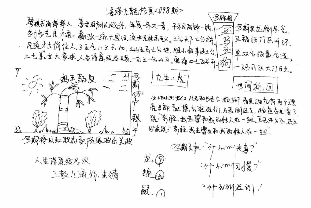 六合彩077期手写九龙内幕(早图)(黑白)