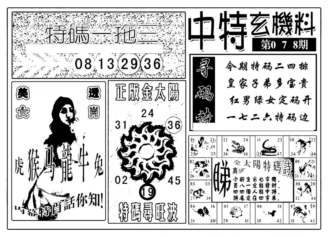 六合彩078期中特玄机料(新图)(黑白)