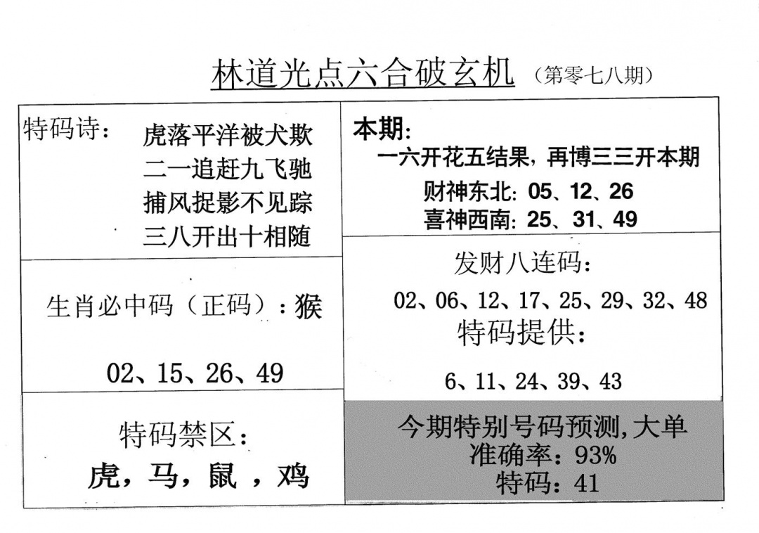 六合彩078期老林道光(黑白)
