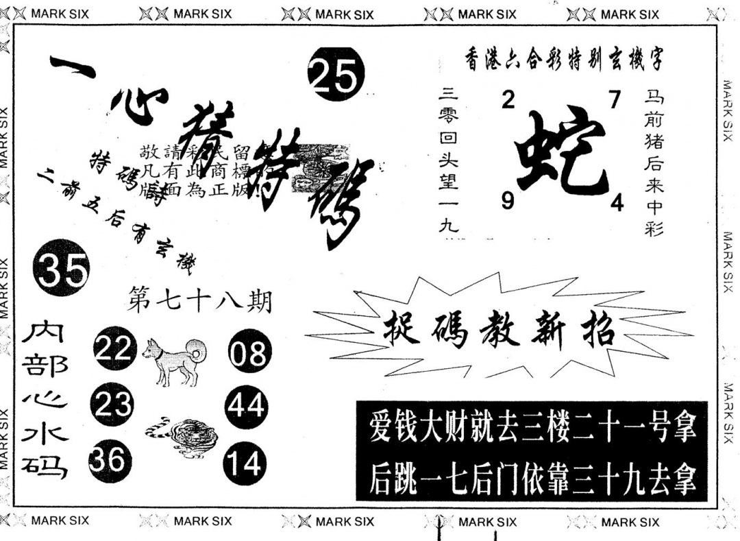 六合彩078期另版一心猜特码(黑白)