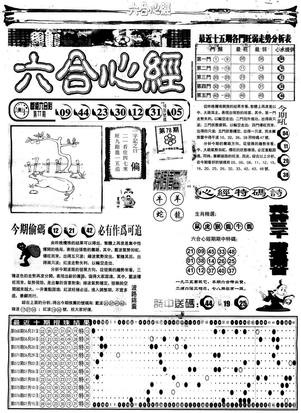 六合彩078期另版六合心经A(黑白)