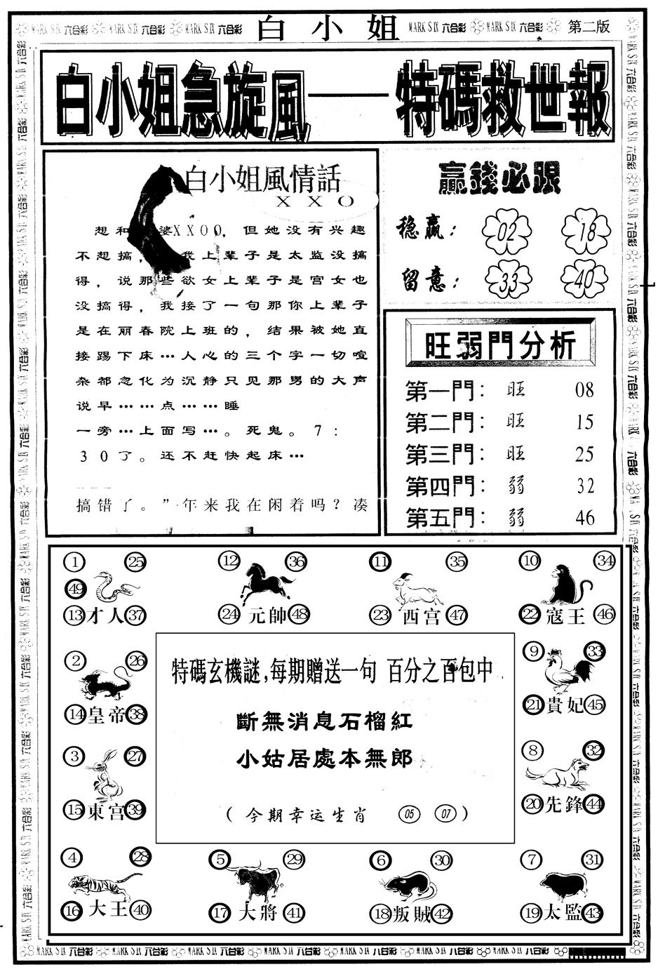 六合彩078期另版白姐急旋风B(黑白)