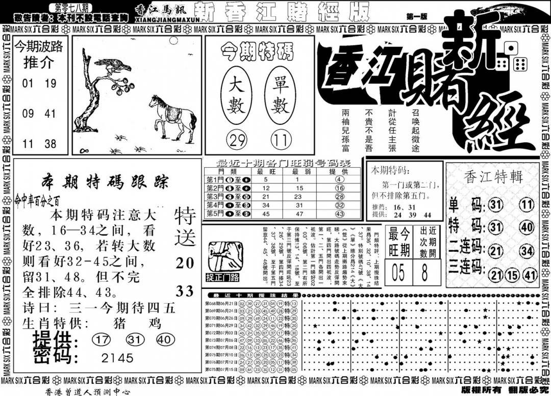六合彩078期另版香江赌经A(黑白)