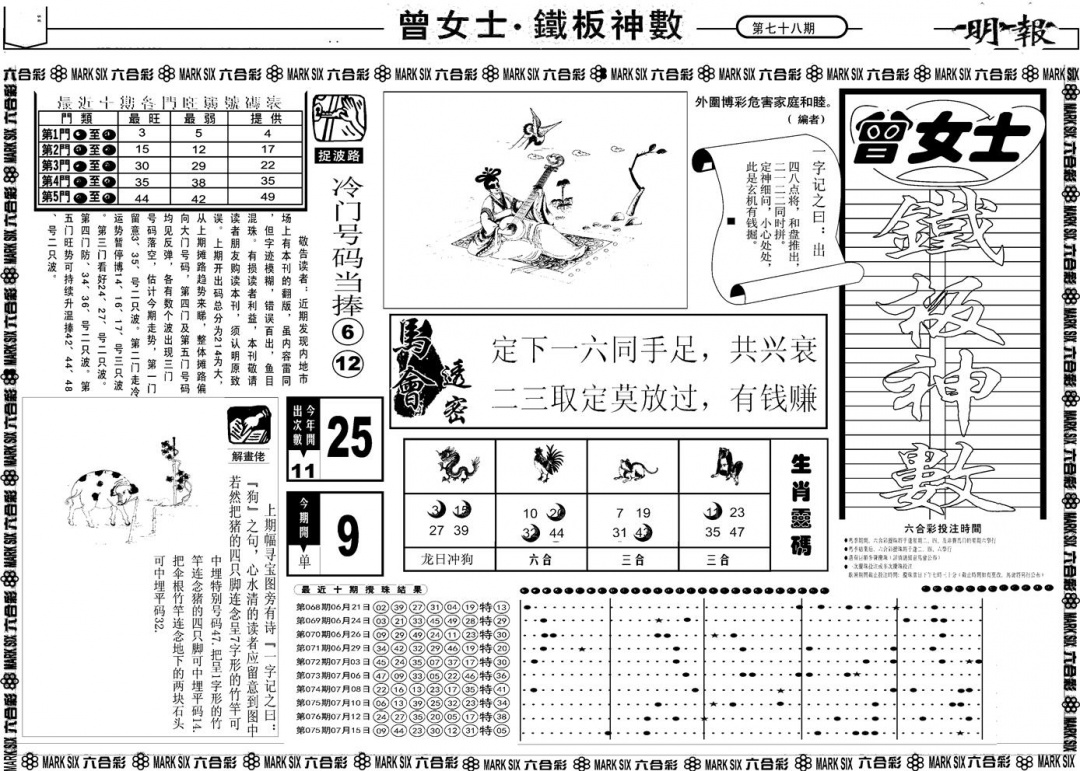 六合彩078期另版曾女士铁板A(黑白)