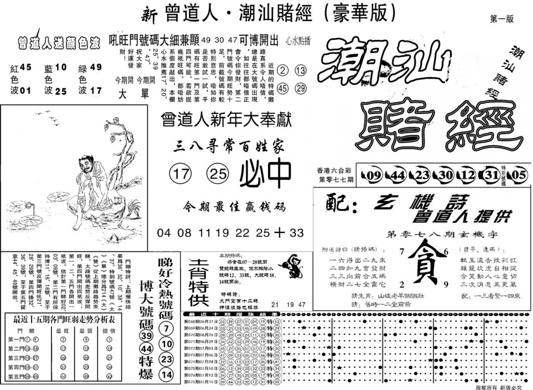 六合彩078期另潮汕赌经濠华版A(黑白)