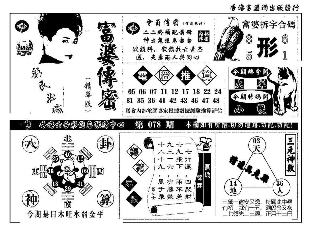 六合彩078期富婆传密(新料)(黑白)