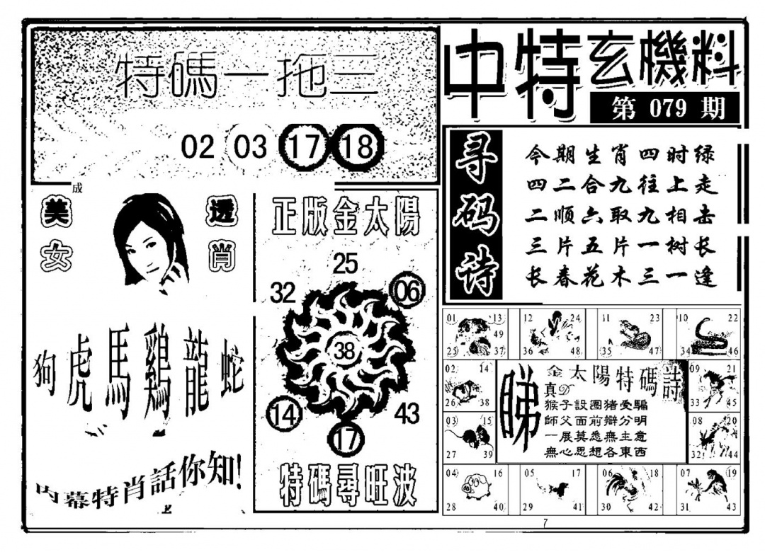 六合彩079期中特玄机料(新图)(黑白)