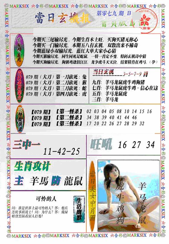 六合彩079期当日特码玄机B(新)(黑白)