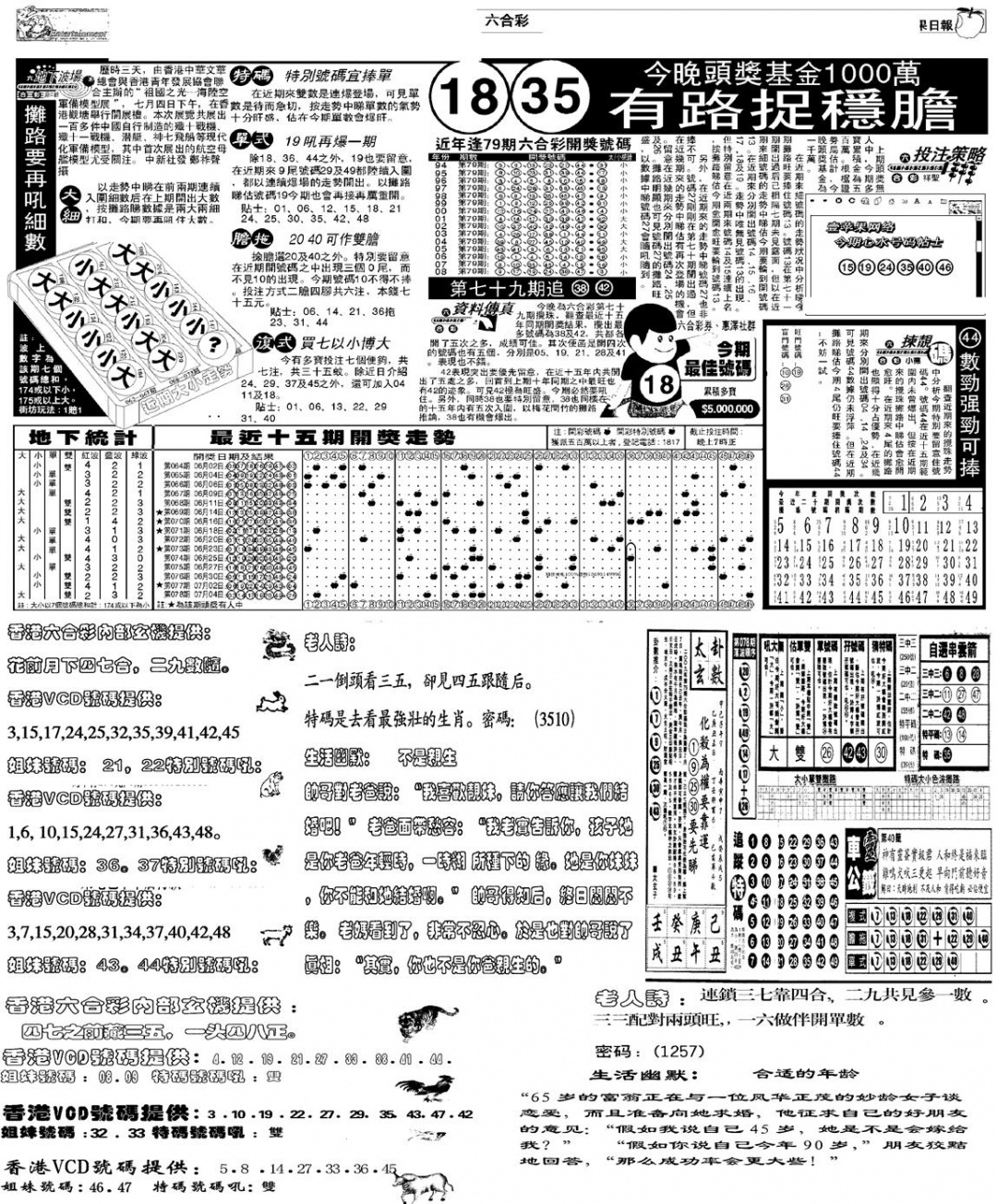 六合彩079期当日报-5(黑白)