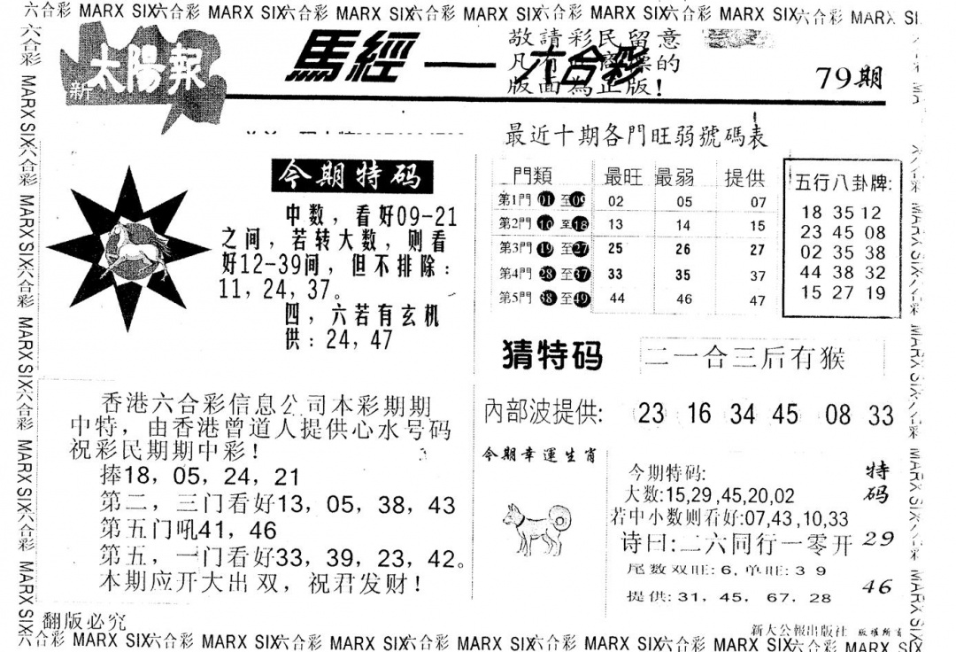六合彩079期另版太阳报(黑白)