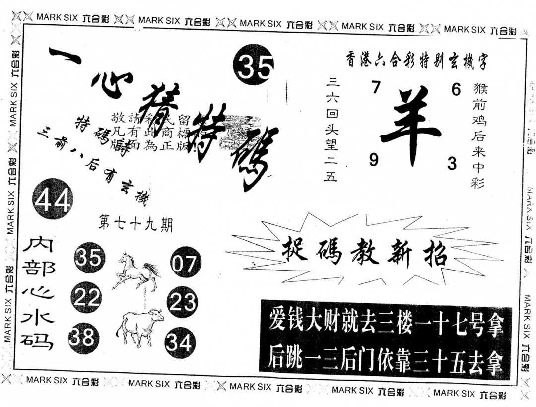 六合彩079期另版一心猜特码(黑白)